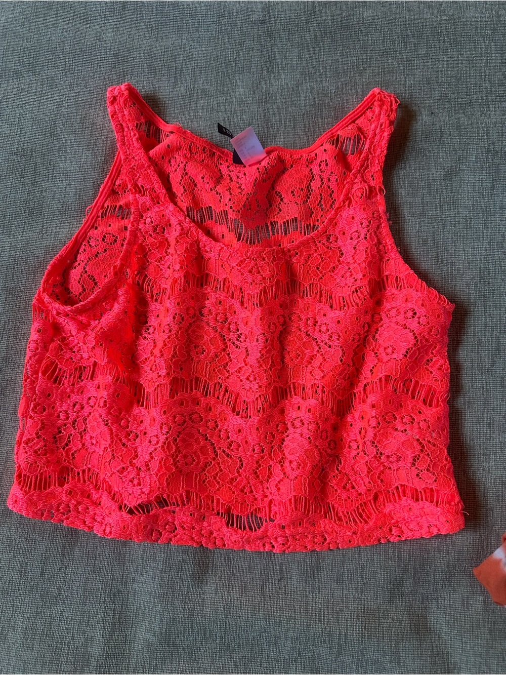 Women’s Lace Cropped Tank Top - Bright Coral Pink size 2